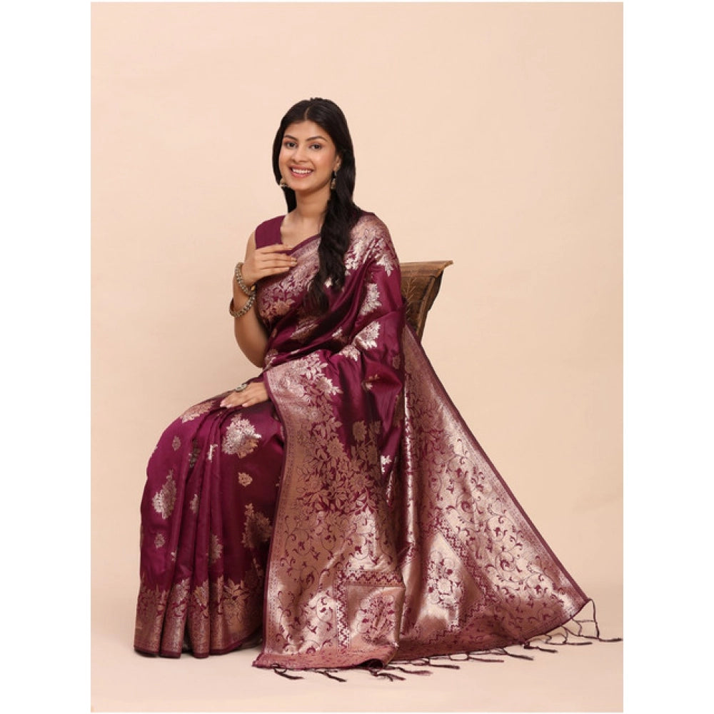 Women's Banarasi Silk Printed Saree — Purple · 1061