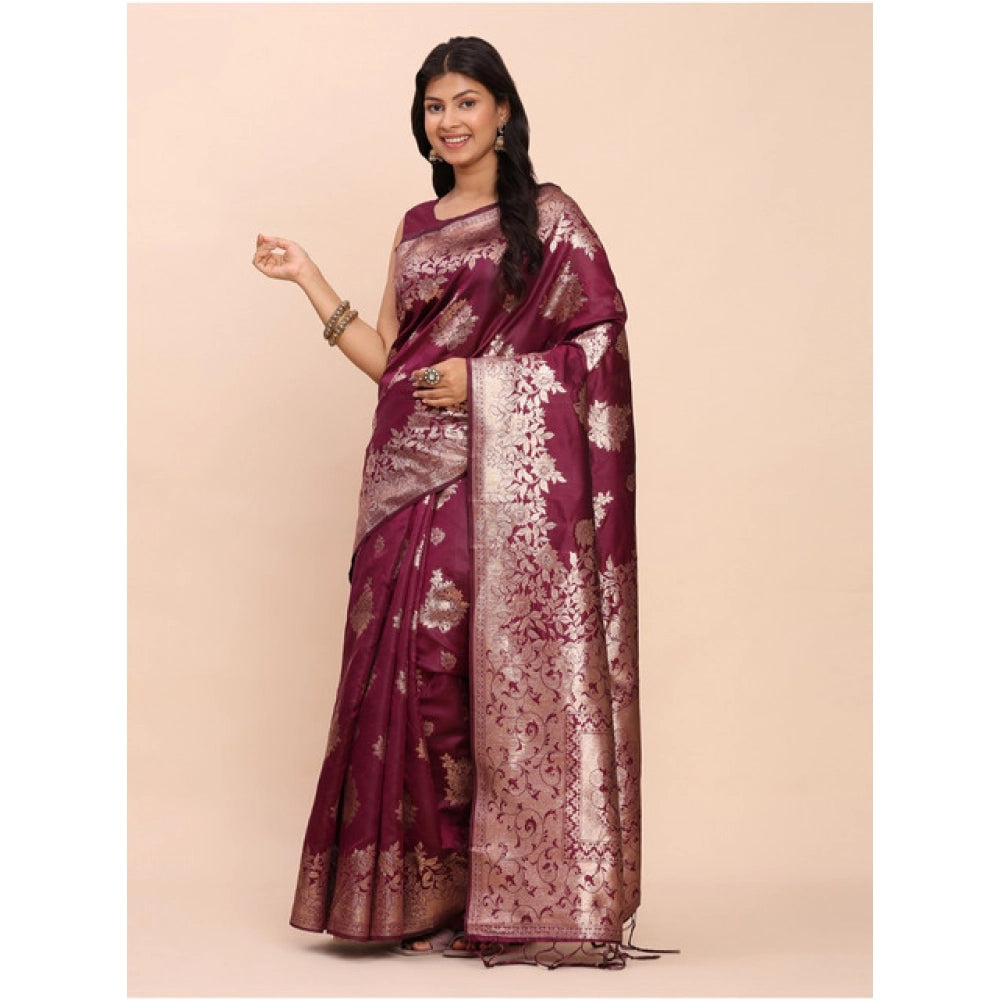 Women's Banarasi Silk Printed Saree — Purple · 1061