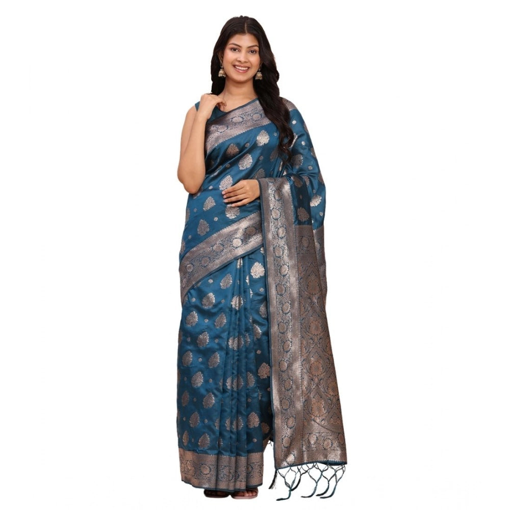 Women's Banarasi Silk Printed Saree — Teal Blue · 1062