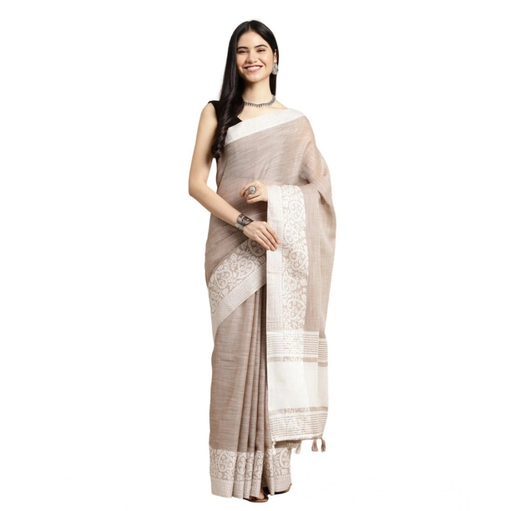 Women's Linen Printed Saree — Beige · 1066
