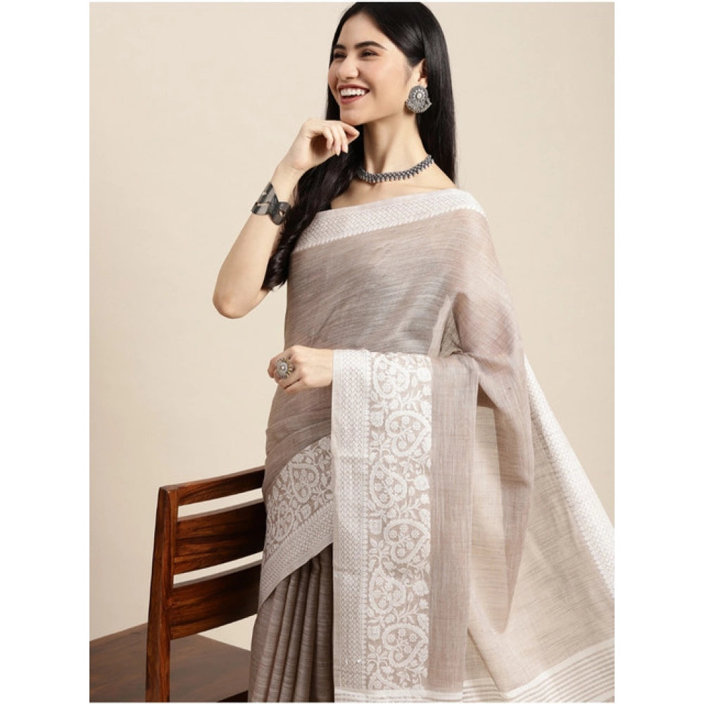 Women's Linen Printed Saree — Beige · 1066