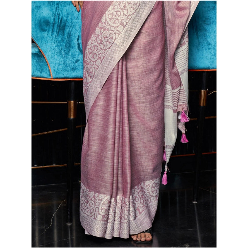 Women's Linen Printed Saree — Purple · 1068