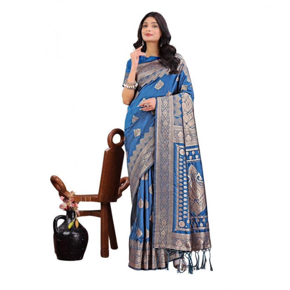 Women's Silk Printed Saree — Sky Blue · 1070