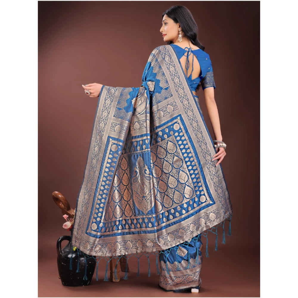Women's Silk Printed Saree — Sky Blue · 1070