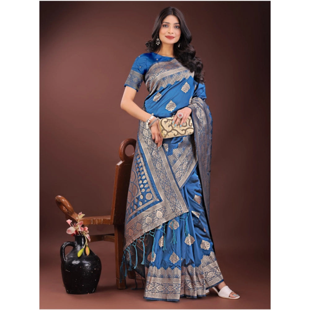 Women's Silk Printed Saree — Sky Blue · 1070