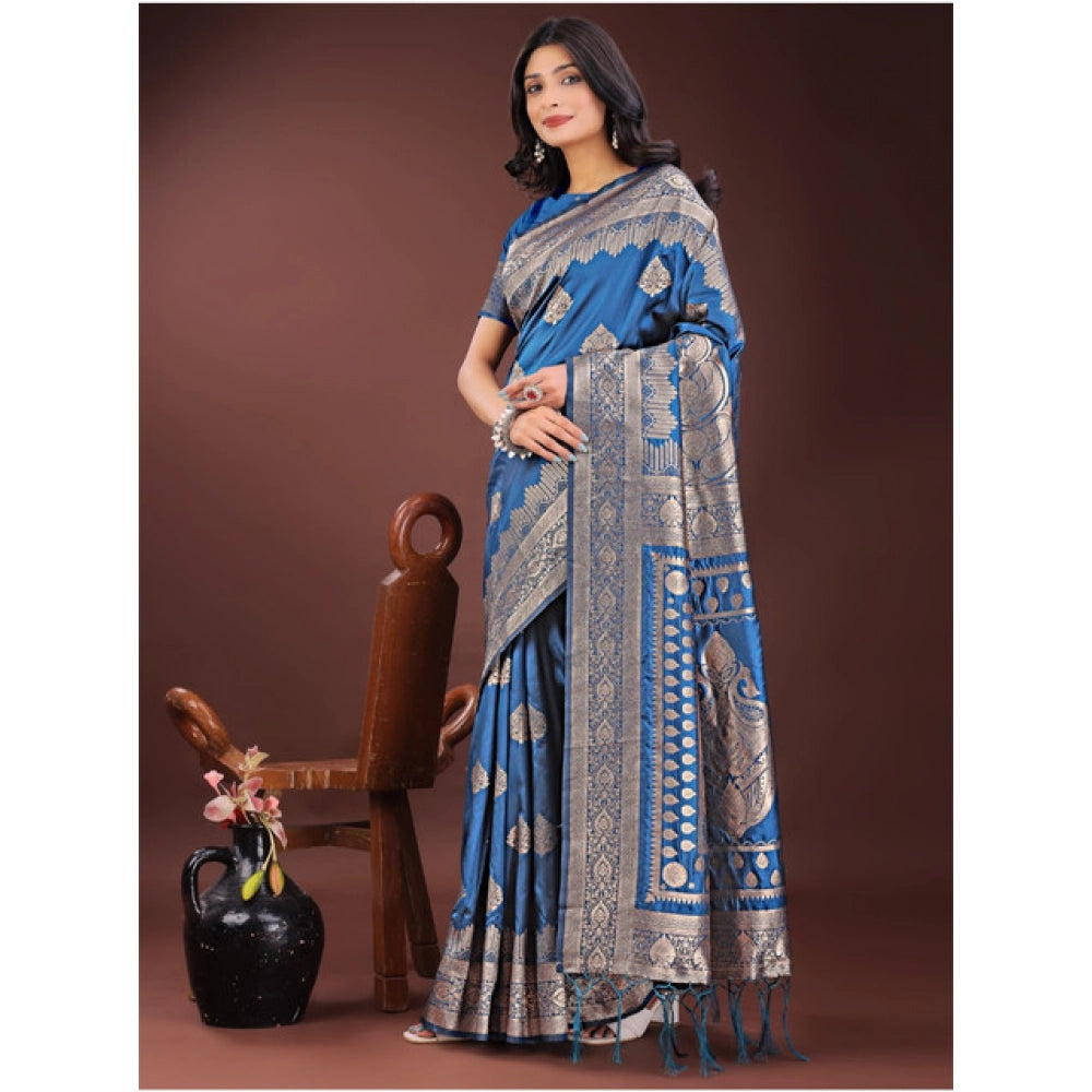 Women's Silk Printed Saree — Sky Blue · 1070