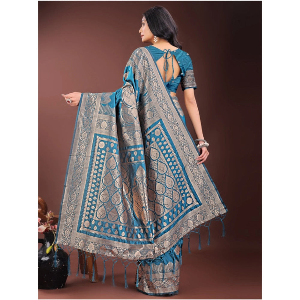Women's Silk Printed Saree — Teal
