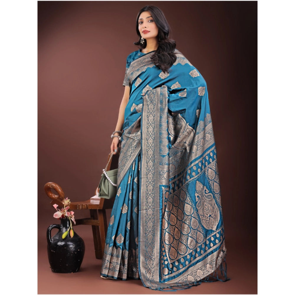 Women's Silk Printed Saree — Teal