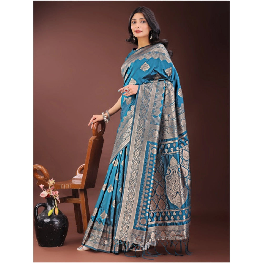 Women's Silk Printed Saree — Teal