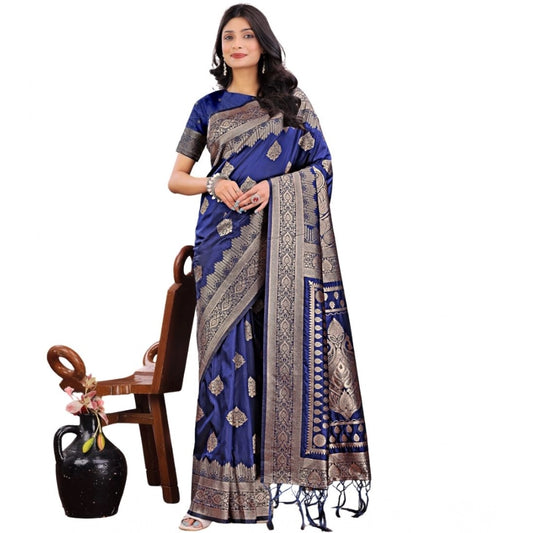 Women's Silk Printed Saree — Navy Blue · 1074