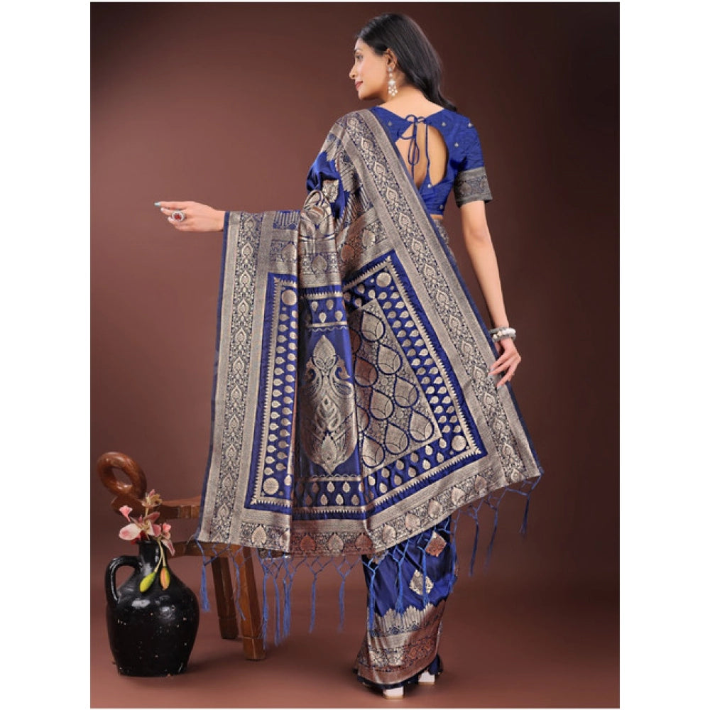 Women's Silk Printed Saree — Navy Blue · 1074