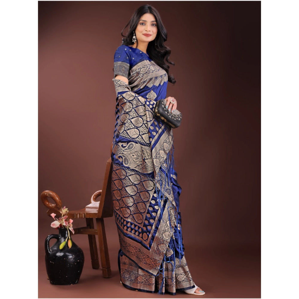 Women's Silk Printed Saree — Navy Blue · 1074