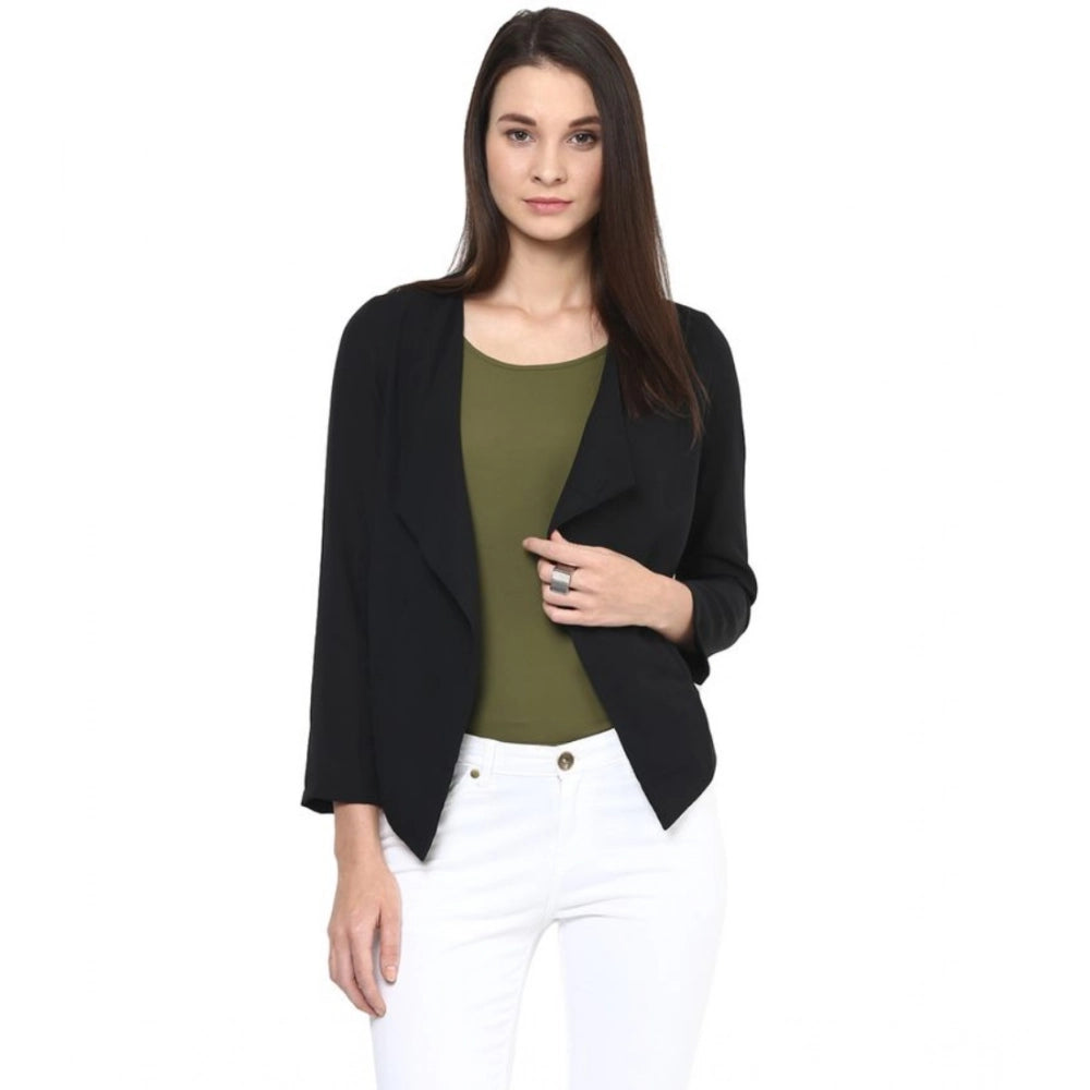 Women's Solid Long Sleeves Blazer — Black