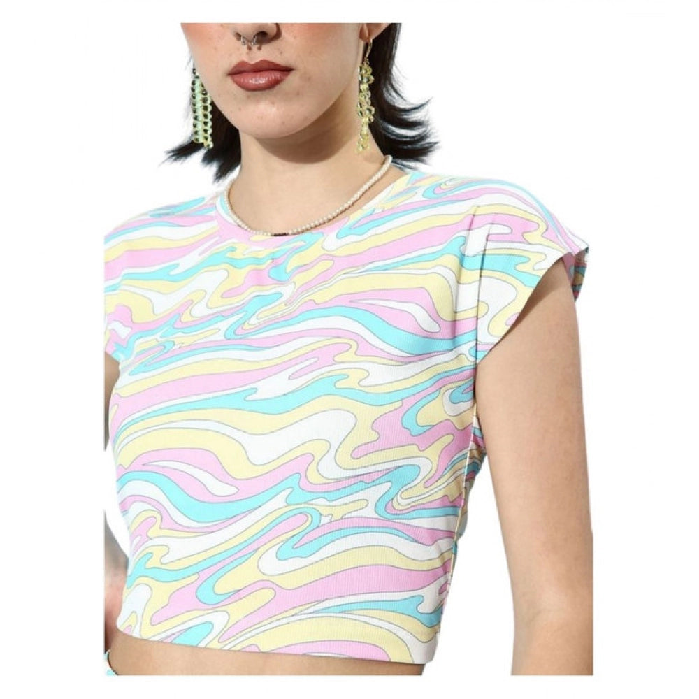 Women's Lycra Printed Cap Sleeve Co-Ord Set