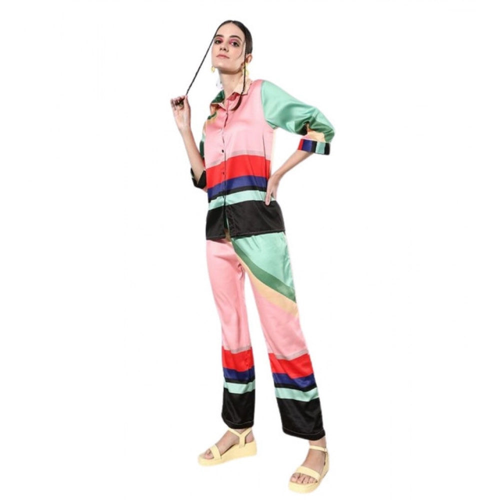 Women's Satin Colour Block Long Sleeves Co-Ord Set · 03_L