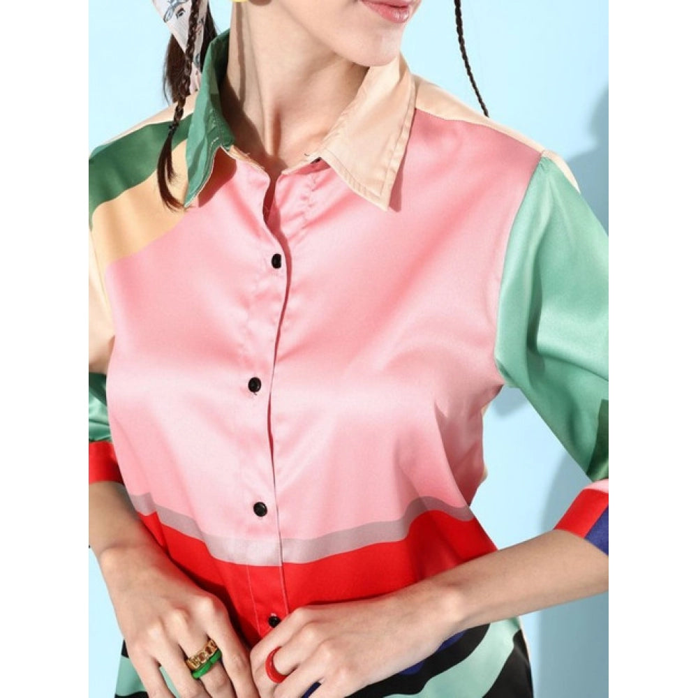 Women's Satin Colour Block Long Sleeves Co-Ord Set · 03_L