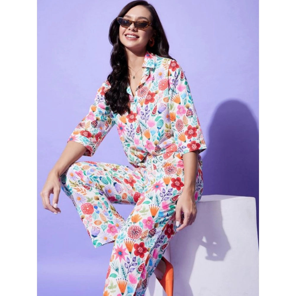 Women's Floral 3-4th Sleeve Co-Ord Set · 13_L