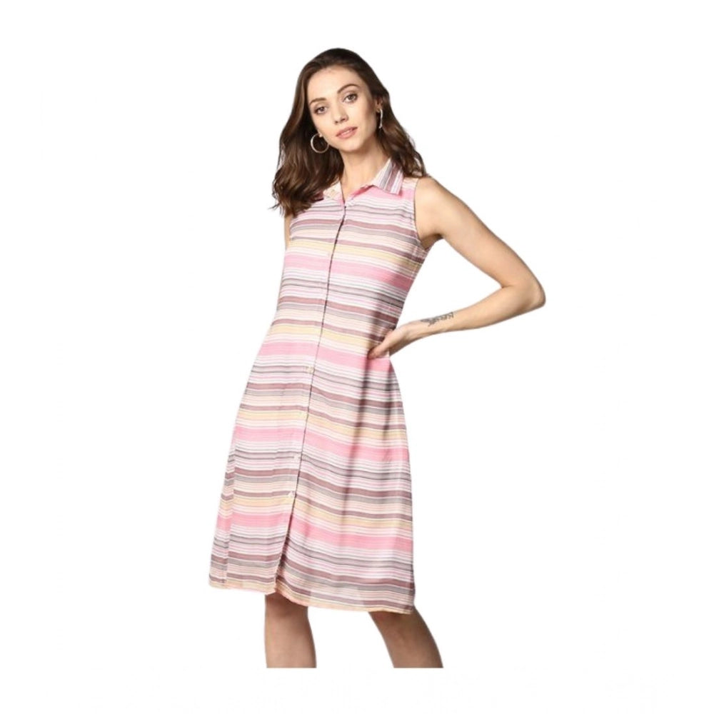Women's Striped Sleeveless Dress — Pink
