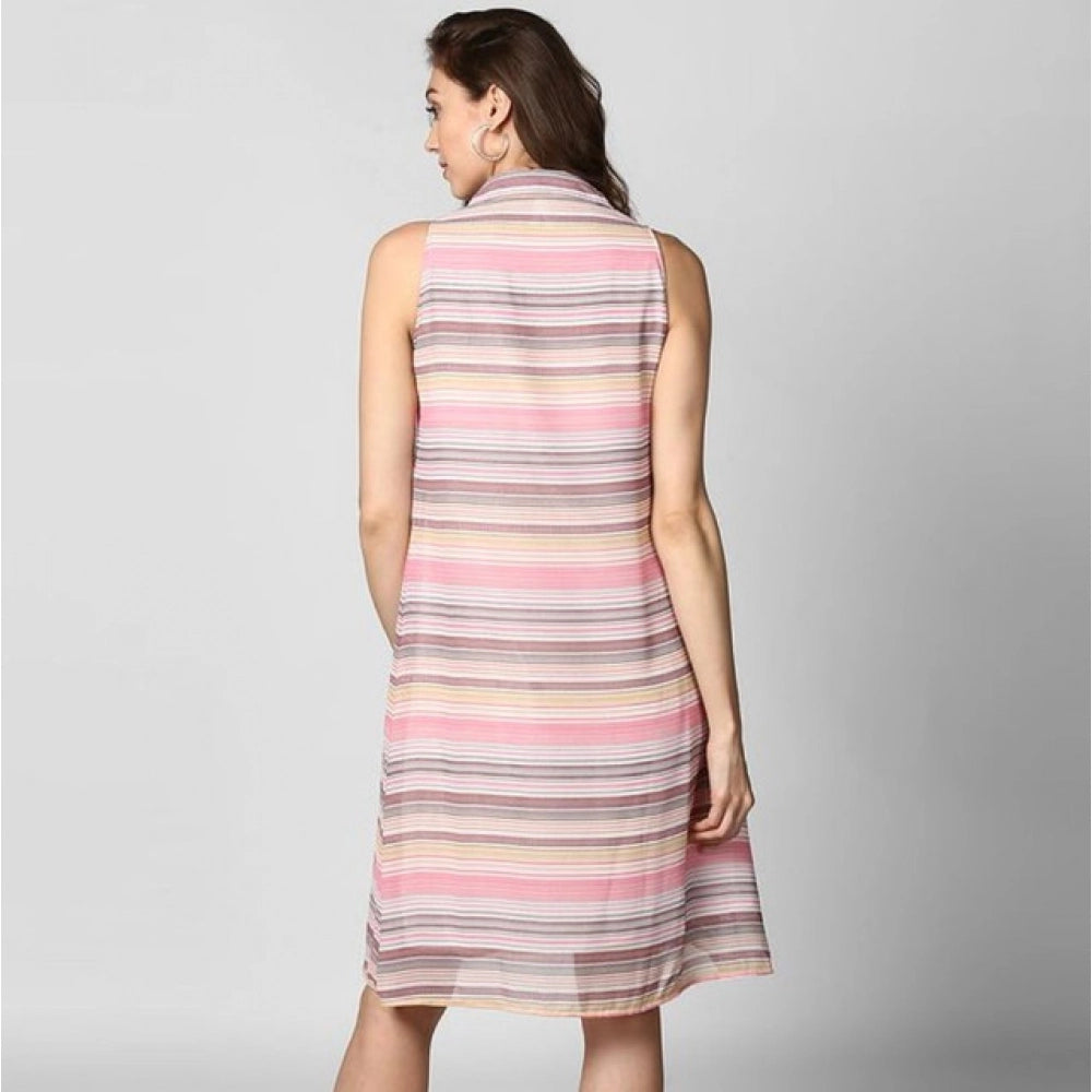 Women's Striped Sleeveless Dress — Pink