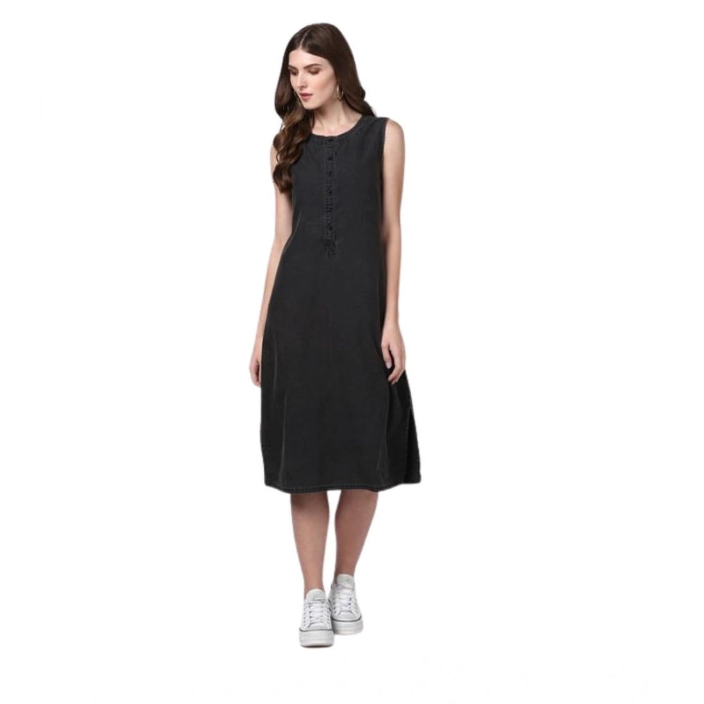 Women's Denim Solid Sleeveless Dress — Black · 24_L