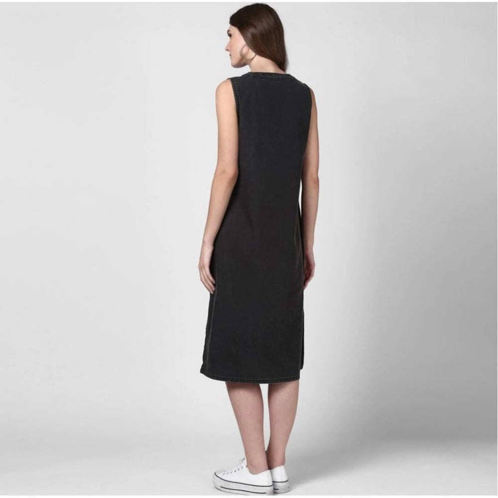 Women's Denim Solid Sleeveless Dress — Black · 24_L