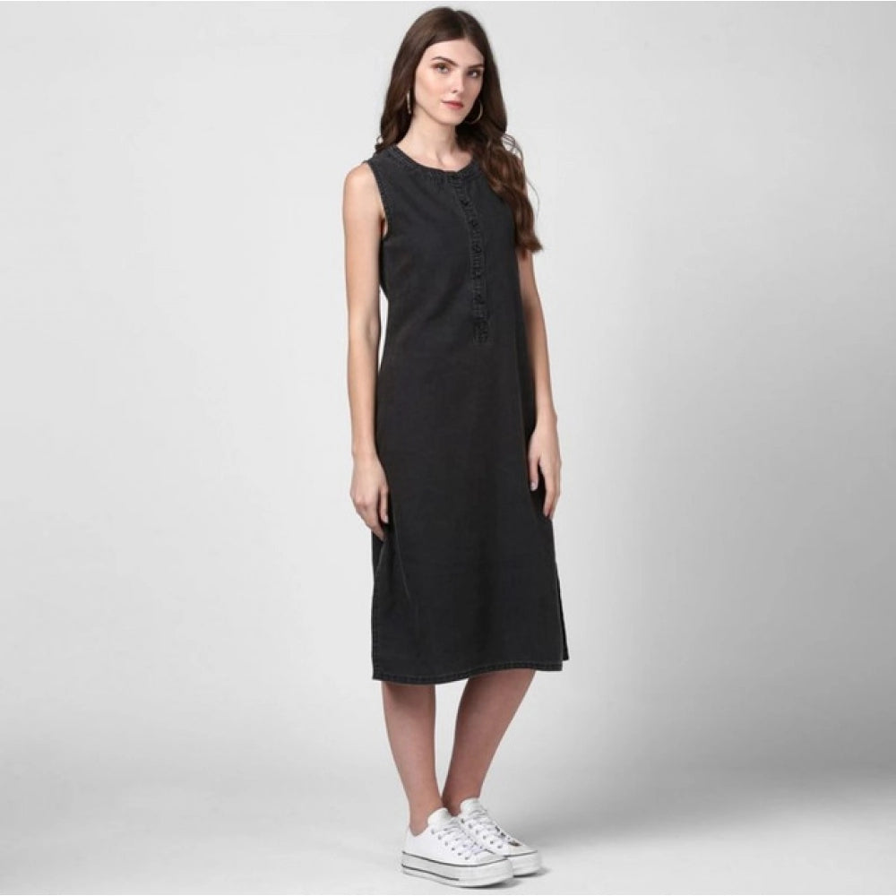 Women's Denim Solid Sleeveless Dress — Black · 24_L