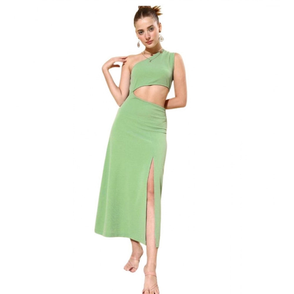 Women's Lycra Solid Sleeveless Dress — Green