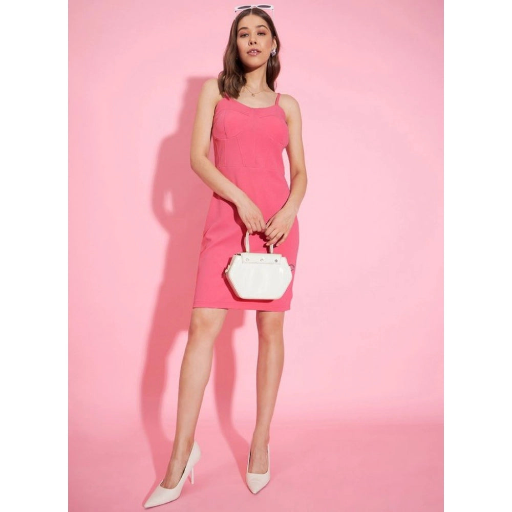 Women's Lycra Solid Shoulder Straps Dress — Pink