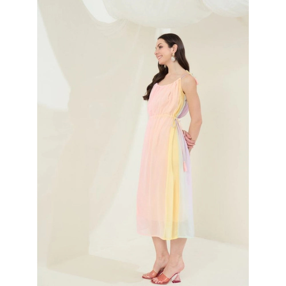 Women's Georgette Ombre Sleeveless Dress — Peach