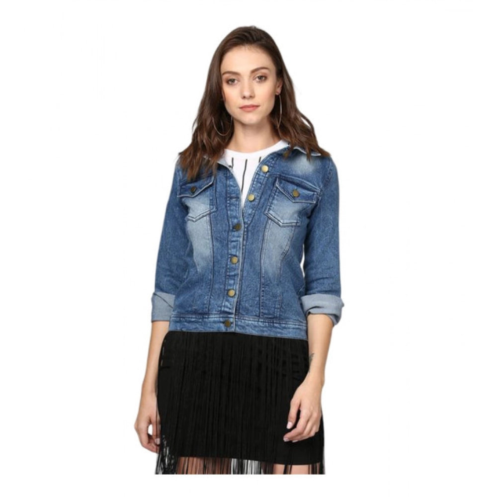 Women's Denim Washed Long Sleeves Jacket — Blue · 60_L