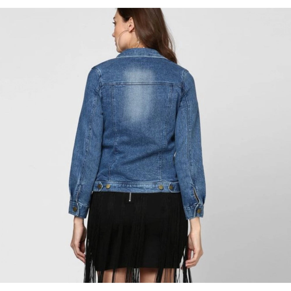 Women's Denim Washed Long Sleeves Jacket — Blue · 60_L
