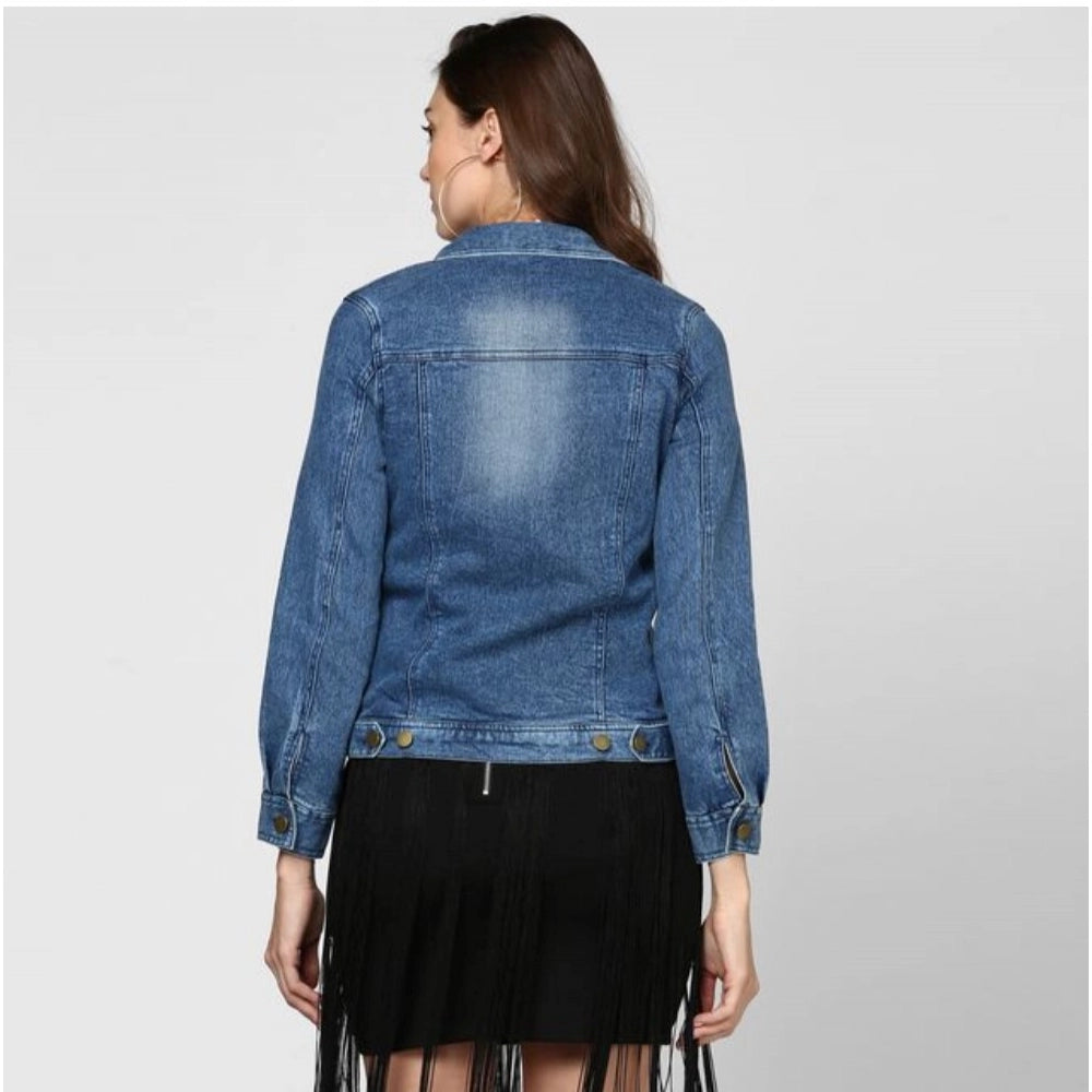 Women's Denim Washed Long Sleeves Jacket — Blue · 60_L