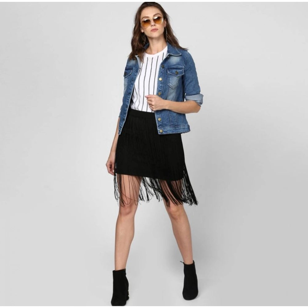 Women's Denim Washed Long Sleeves Jacket — Blue · 60_L