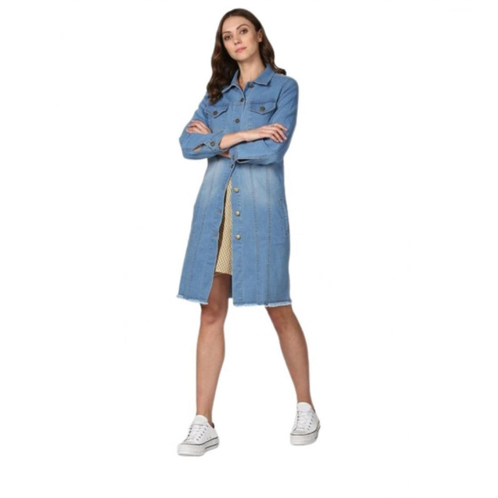 Women's Denim Washed Long Sleeves Jacket — Blue · 61_L