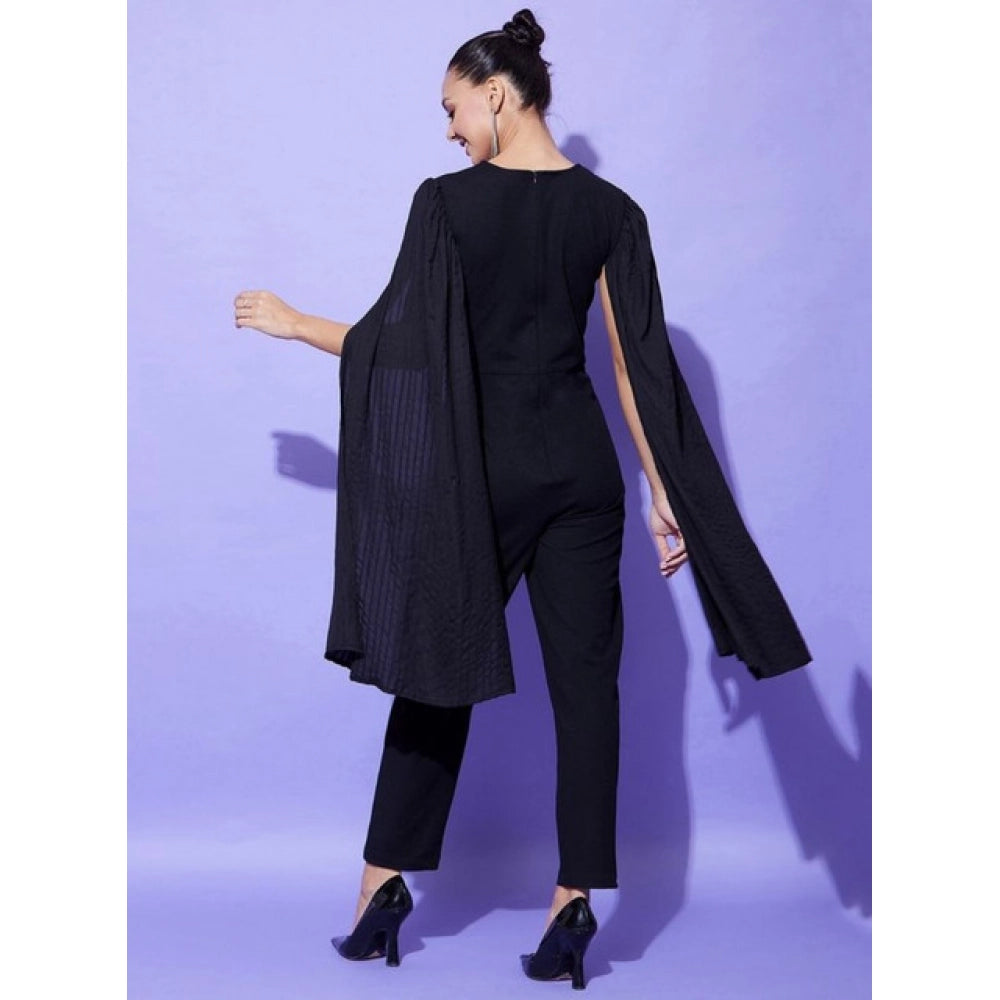 Women's Polyeter Solid Cape Sleeve Jumpsuit — Black