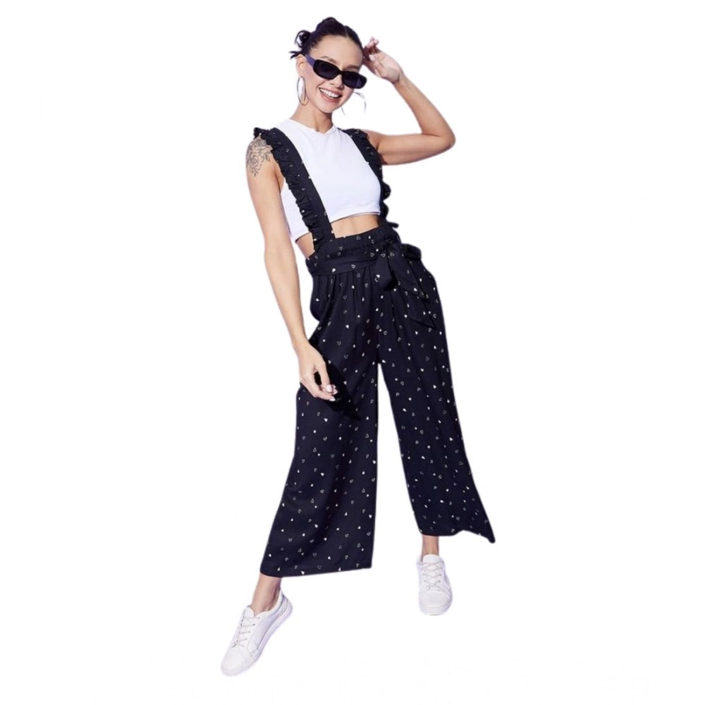 Women's Rayon Pinafore Shoulder Straps Jumpsuit — Black
