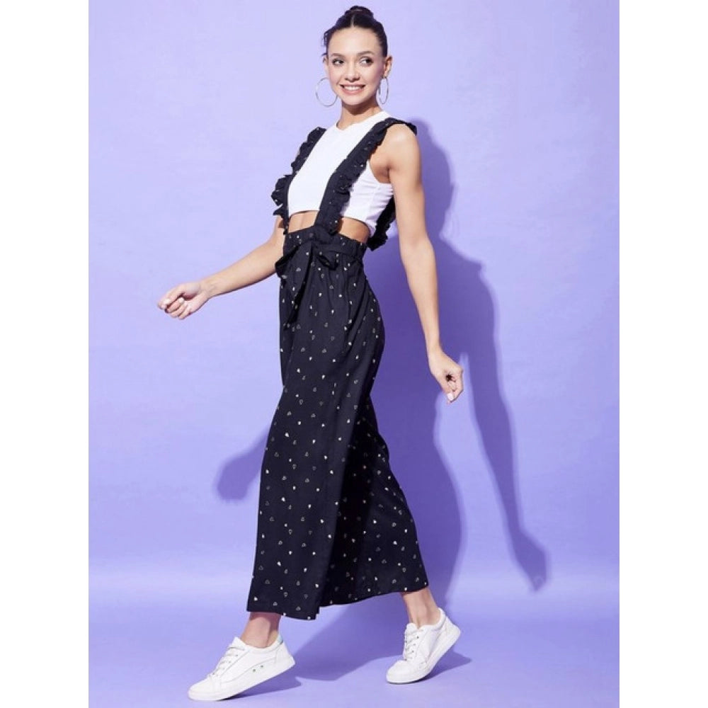 Women's Rayon Pinafore Shoulder Straps Jumpsuit — Black
