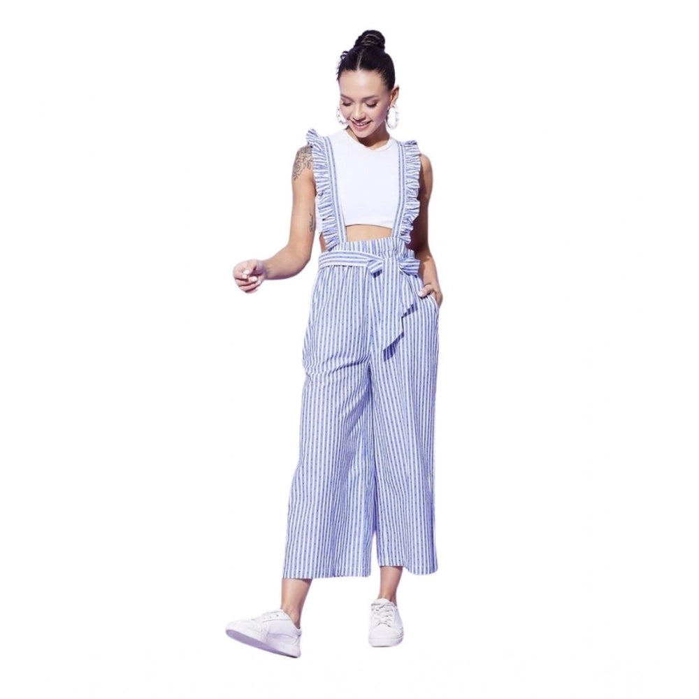 Women's Cotton Pinafore Shoulder Straps Jumpsuit — Light Blue