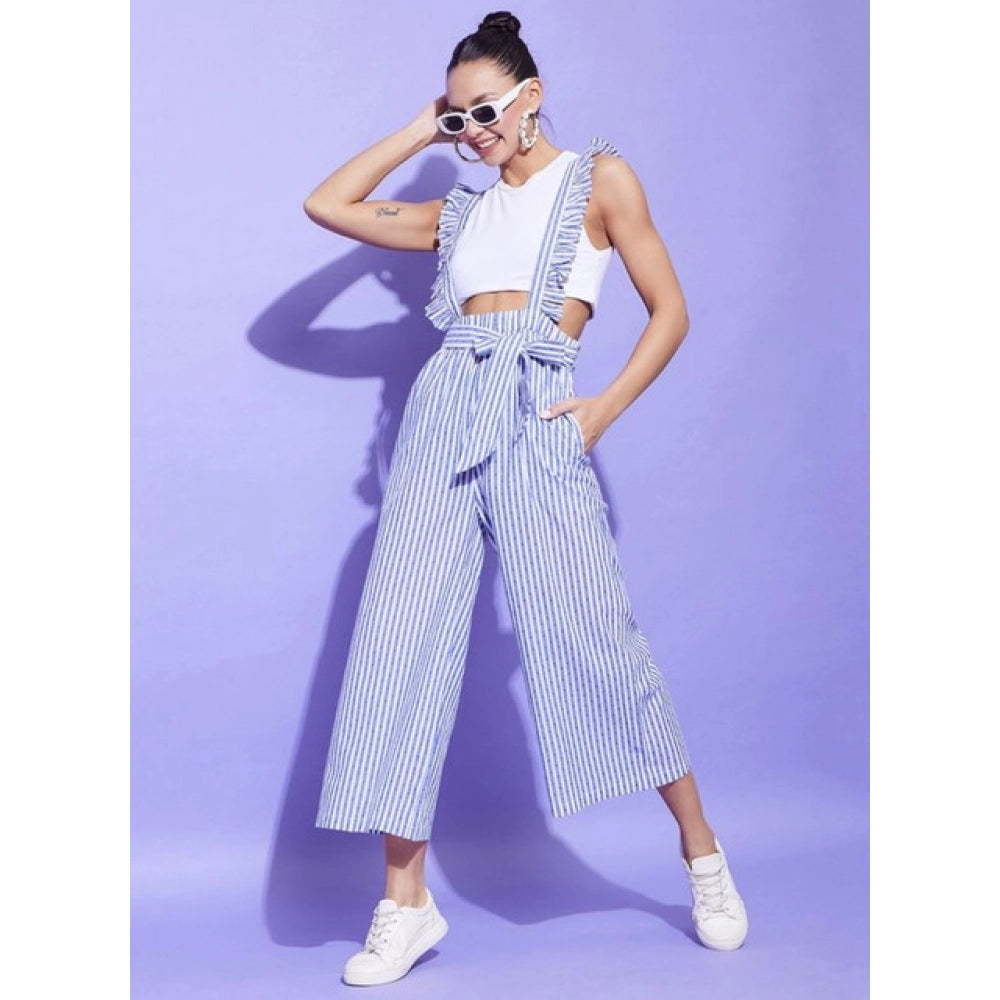 Women's Cotton Pinafore Shoulder Straps Jumpsuit — Light Blue