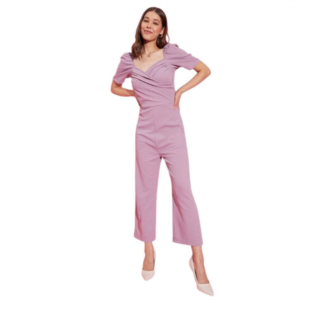 Women's Lycra Solid Puff Sleeve Jumpsuit — Lavender