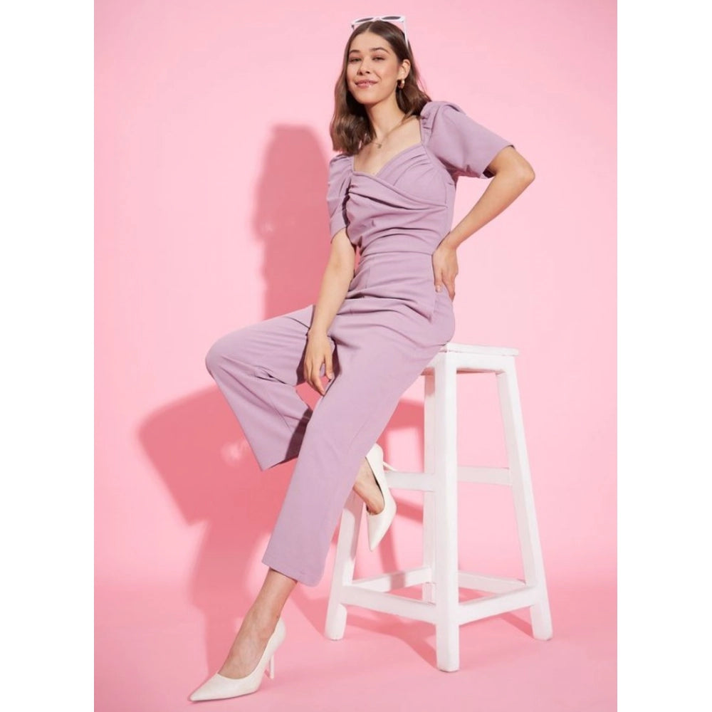 Women's Lycra Solid Puff Sleeve Jumpsuit — Lavender