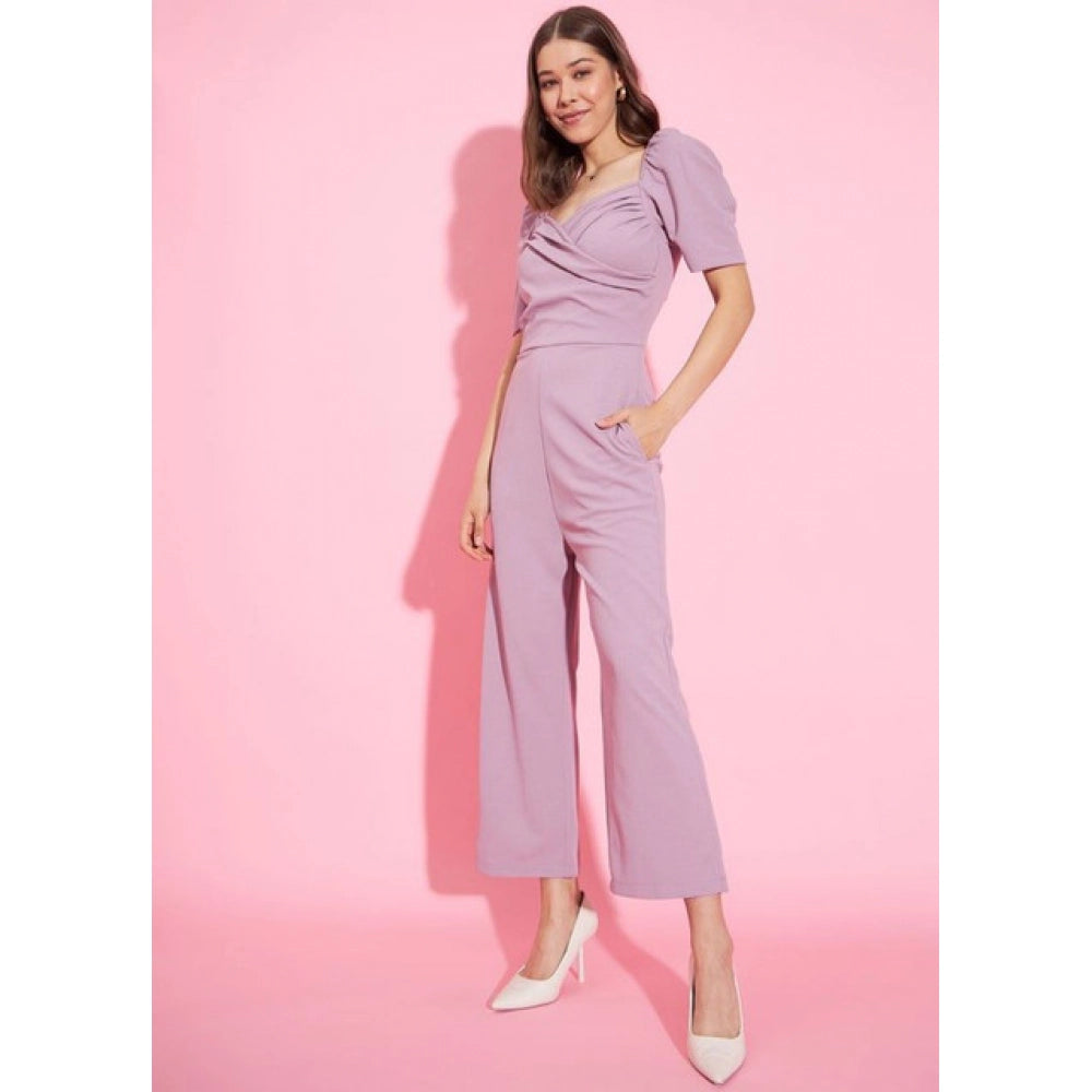 Women's Lycra Solid Puff Sleeve Jumpsuit — Lavender