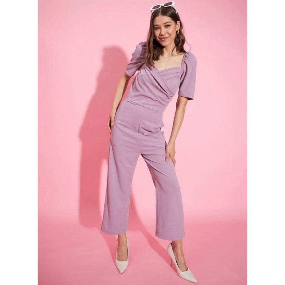 Women's Lycra Solid Puff Sleeve Jumpsuit — Lavender