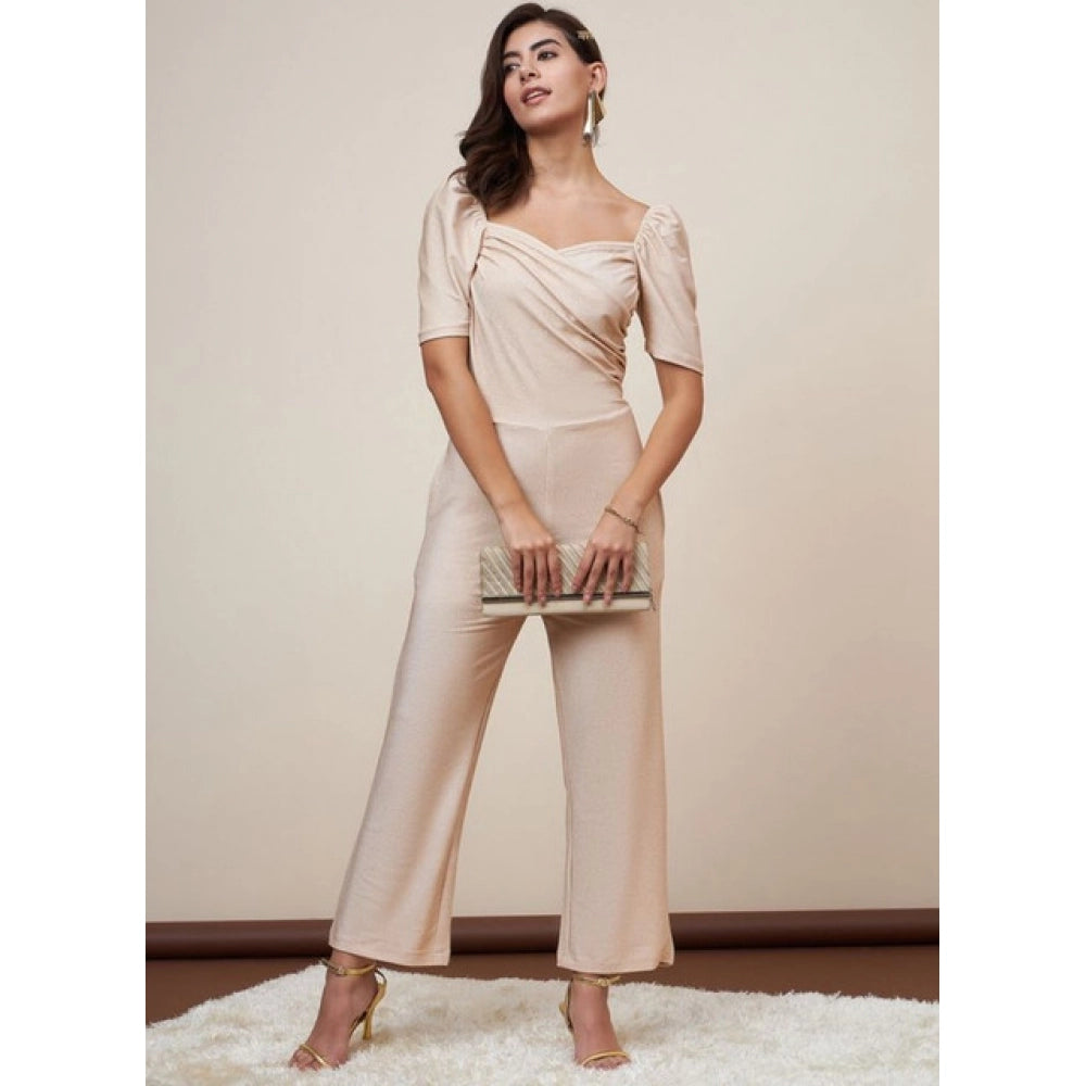 Women's Shimmer Self Design Short Sleeve Jumpsuit — Gold