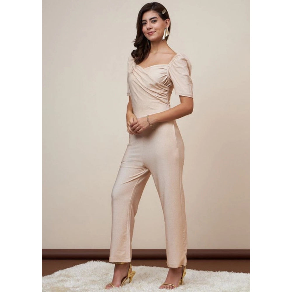 Women's Shimmer Self Design Short Sleeve Jumpsuit — Gold