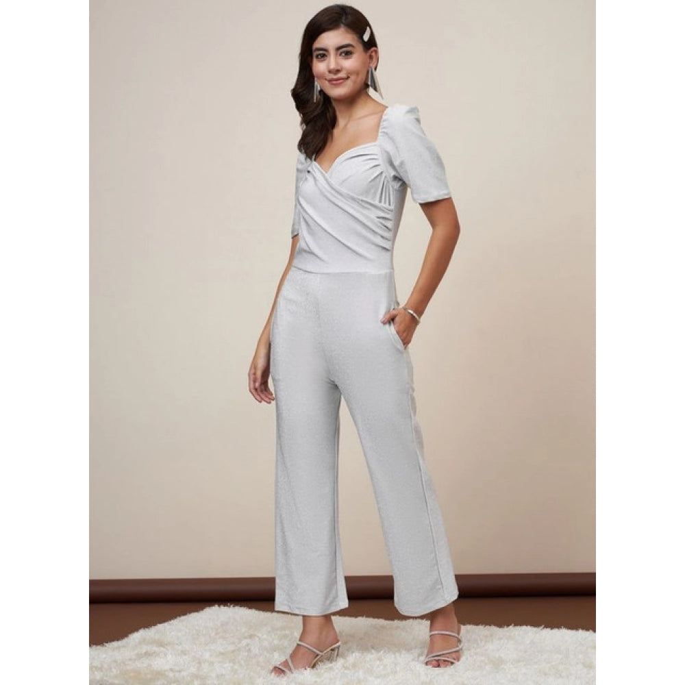 Women's Shimmer Self Design Short Sleeve Jumpsuit — Silver