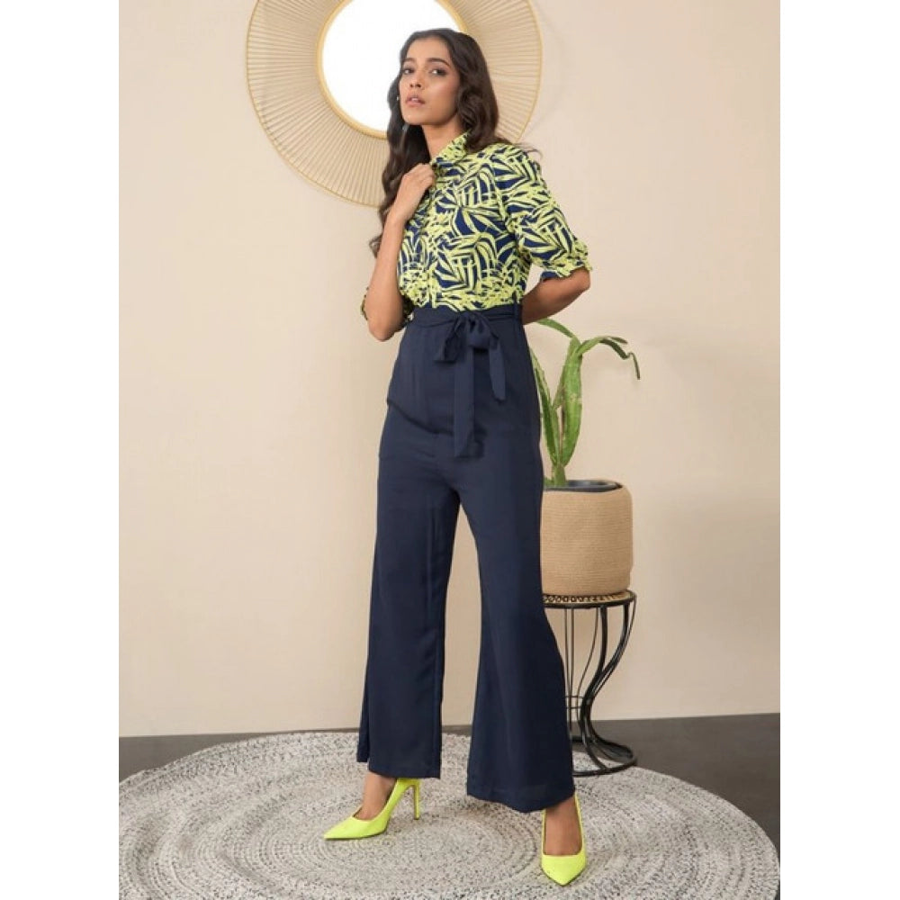Women's Floral Half Sleeves Jumpsuit — Navy - Yellow