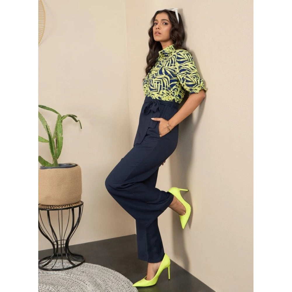 Women's Floral Half Sleeves Jumpsuit — Navy - Yellow