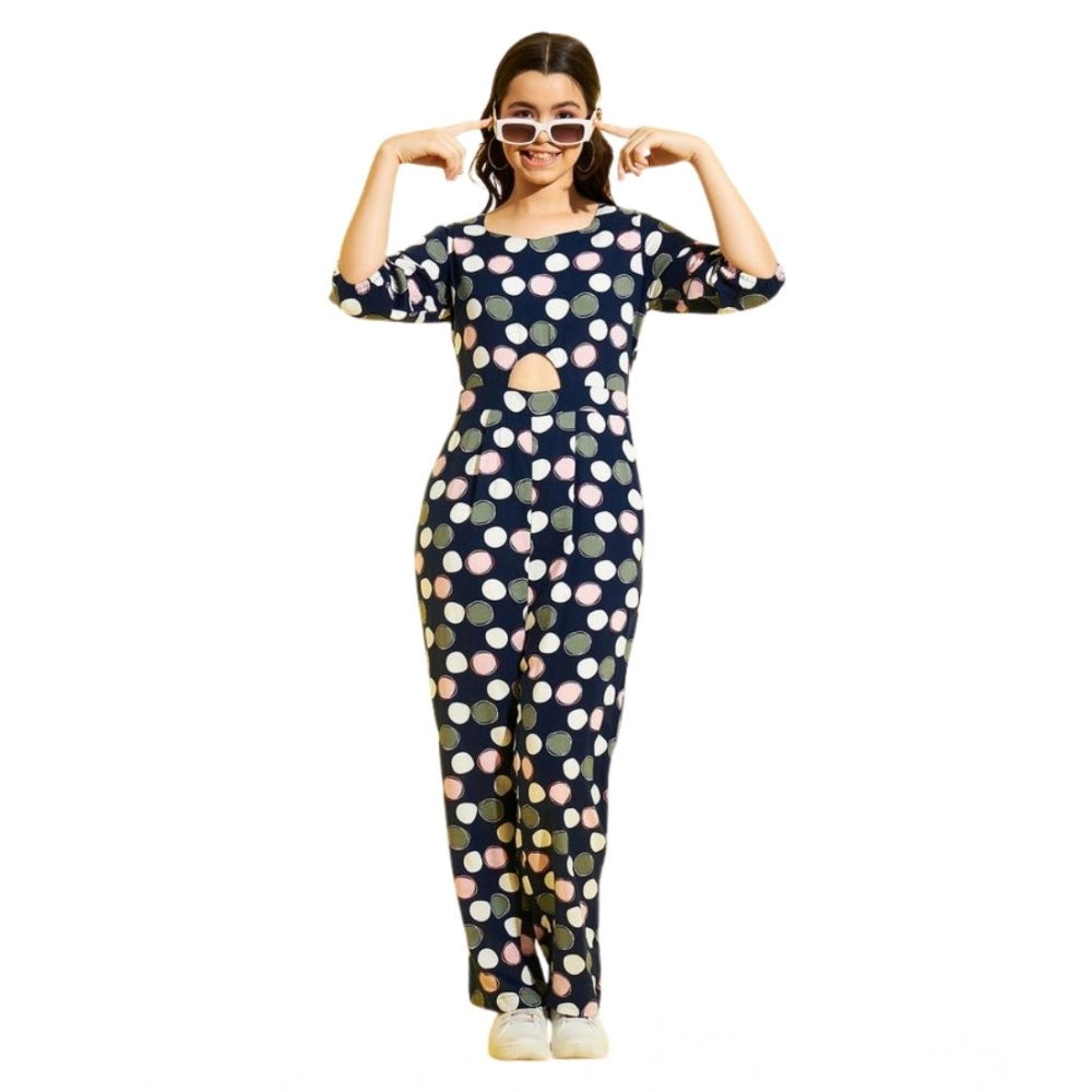 Girl's Cotton Polka 3-4th Sleeve Jumpsuit