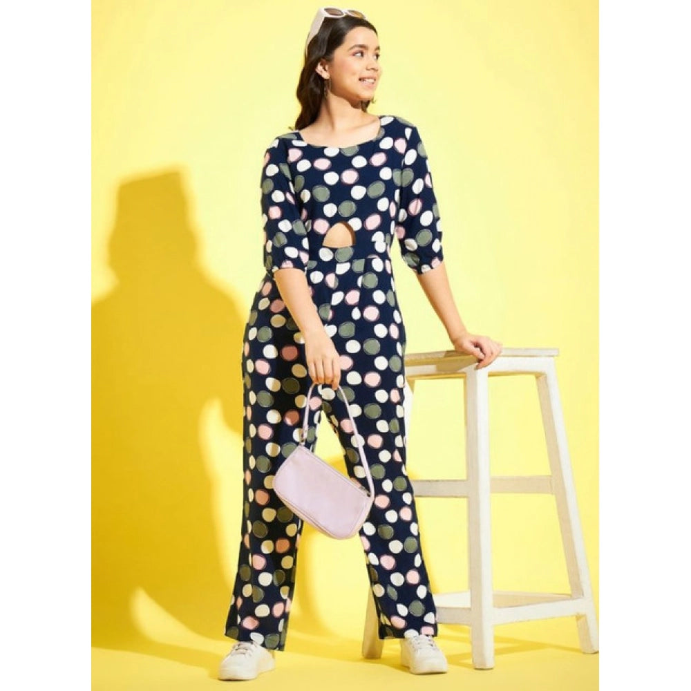 Girl's Cotton Polka 3-4th Sleeve Jumpsuit